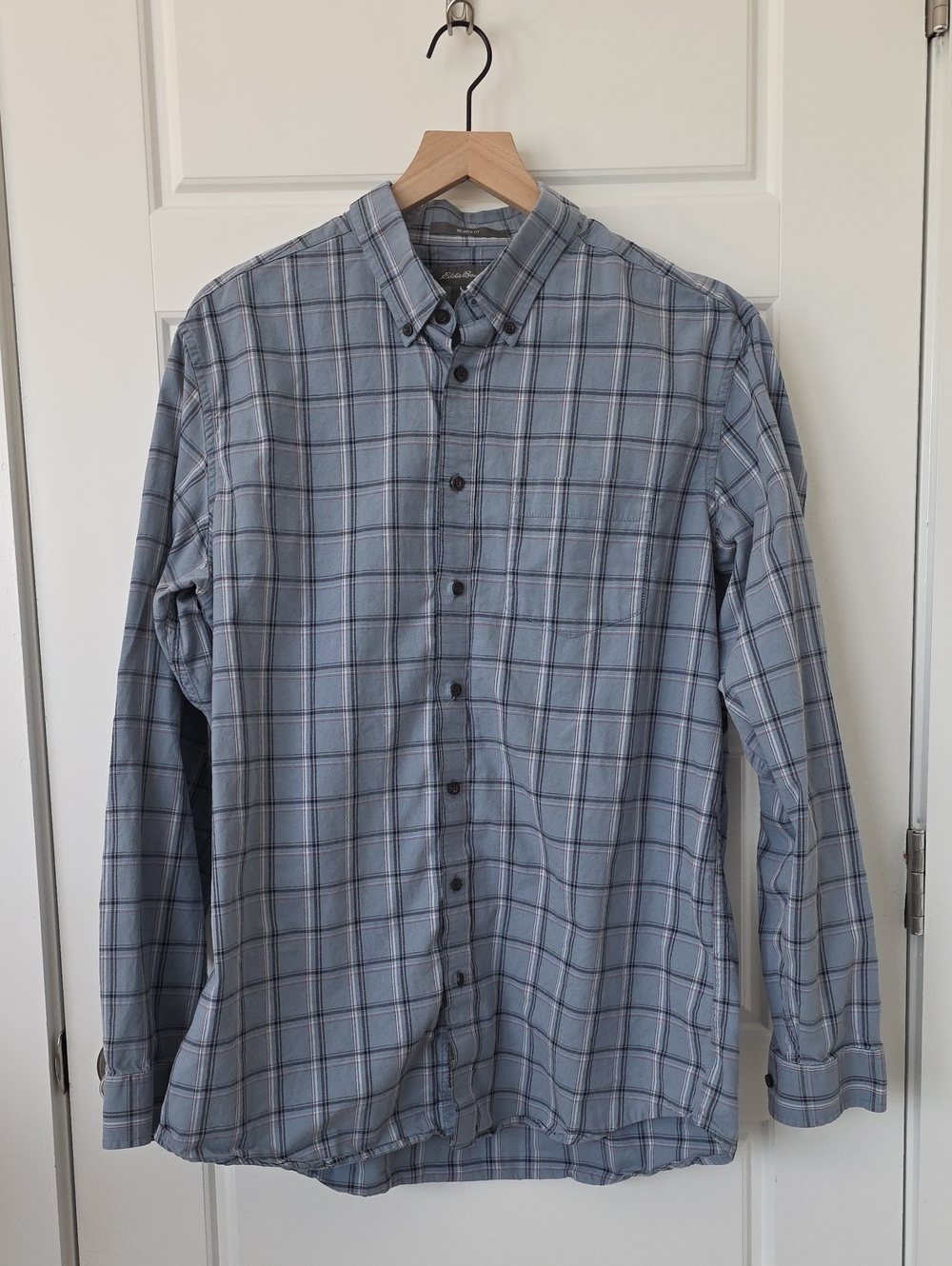 Eddie Bauer - Contemporary Relaxed Fit Shirt - Slate Blue Plaid - Large Tall